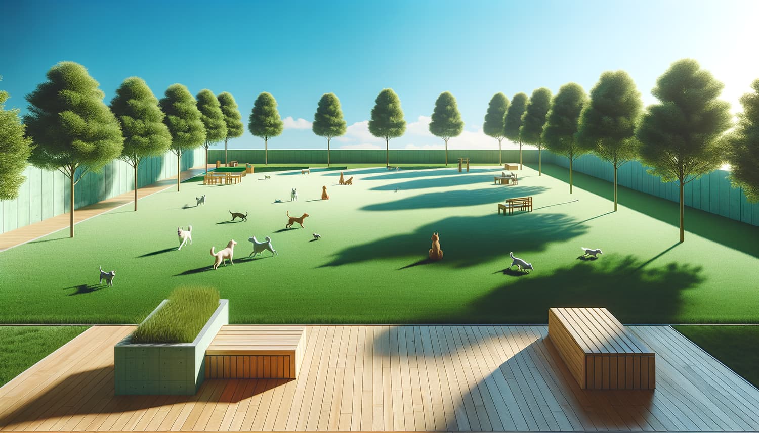 Happy dogs on a clean lawn